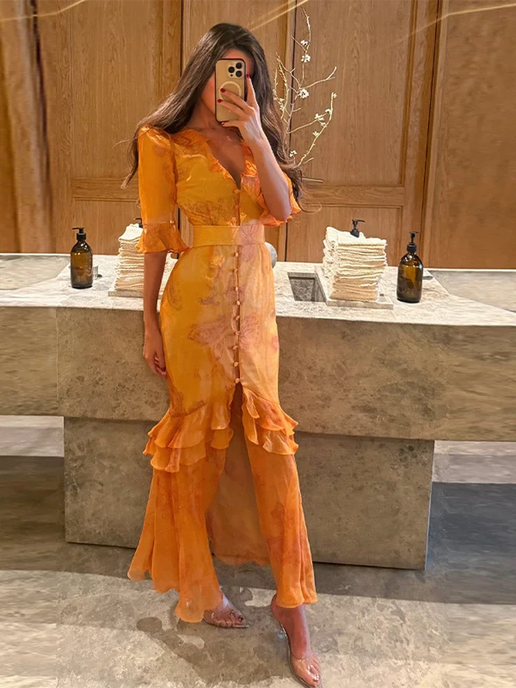 organza floral maxi dress RED FLORAL TWEED AND ORGANZA MAXI DRESS | CULT MIA