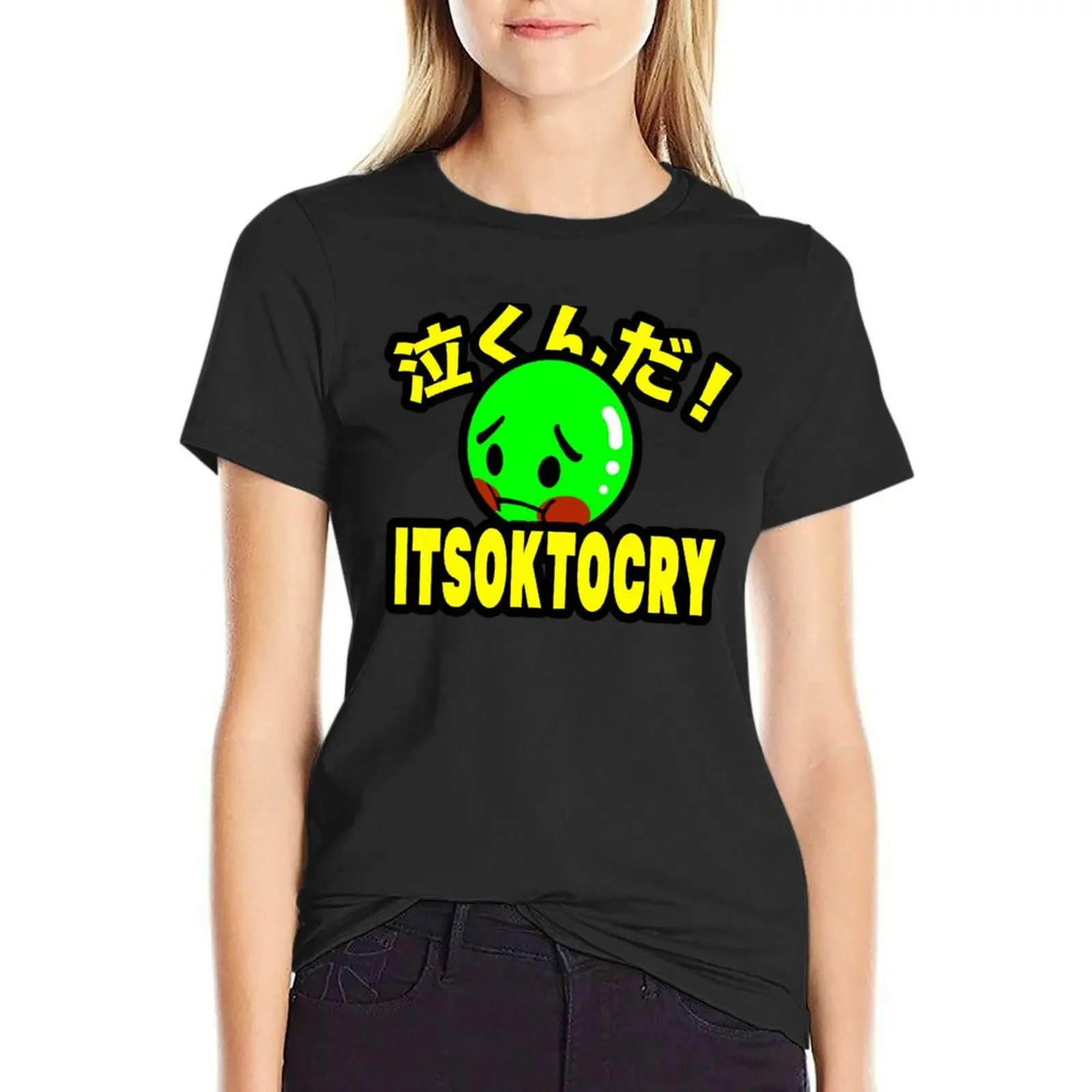 

ITSOKTOCRY Mascot and kanji T-Shirt tees summer clothes tops t-shirt dress for Women sexy