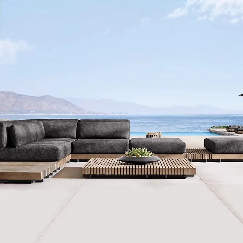 Outdoor teak sofa solid wood high-end villa outdoor courtyard garden terrace antiseptic furniture