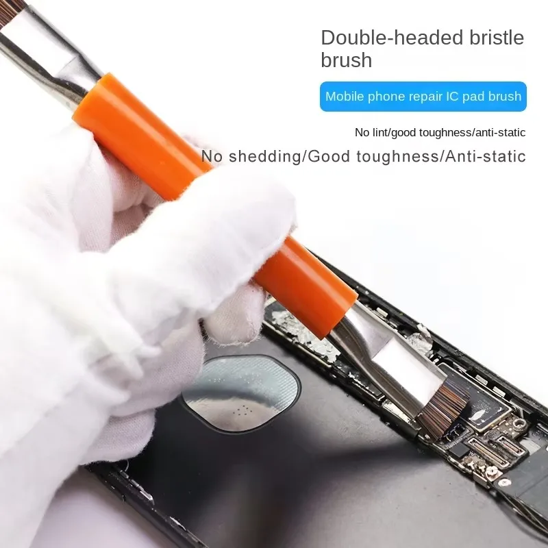 

BS-01 Жесткая щетка для чистки печатных плат с двумя головками, инструмент для ремонта мобильных телефонов с металлической ручкой, очистка цепей для ремонта материнской платы