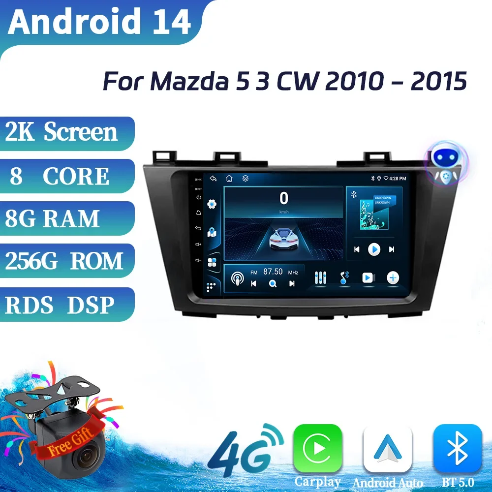 

For Mazda 5 3 CW 2010-2015 Navigation Central Multimedia 4G GPS Wireless Android 14 Carplay Car Radio Touch Screen Stereo