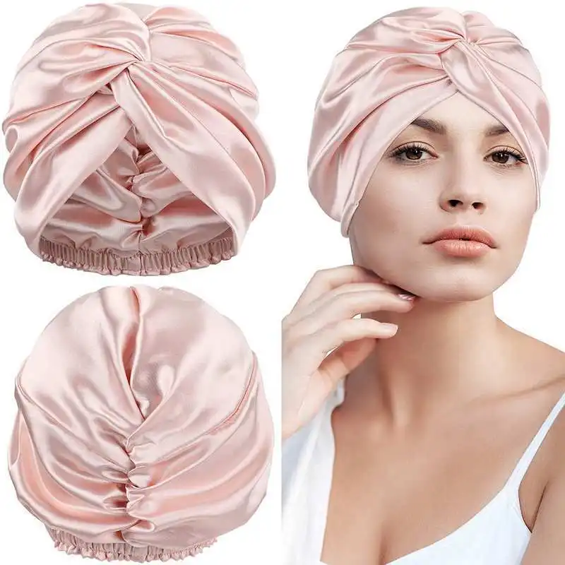 Silk Bonnet for Women Hair Care,Silk Sleep Cap 22 Momme with Elastic Band Straight Curly, Frizzy Hair Double-layer Silk Nightcap