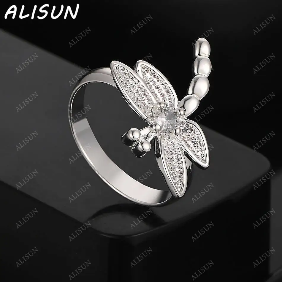 

ALISUN 925 Sterling Silver Size 5-10 Zircon Dragonfly Ring For Women Fashion Jewelry Charm Grace Noble Wedding Accessories