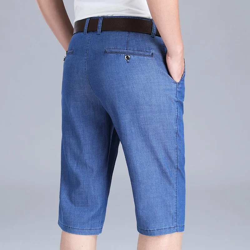 

2023 Summer Lyocell Men's Thin Short Jeans Business Fashion Classic Style Elastic Force Denim Shorts Male Brand Clothes