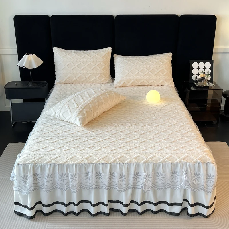 Solid Color Bed Skirt Winter Warm Bedspread Four Corners With Elastic Band Twin Queen King Size Mattress Protector Cover image 3