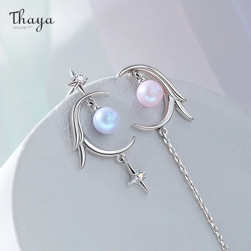Thaya Original Design Moon Women Earrings Elegant Hanging Earrings Dangle Silver Color Crystal Earrings Engagement Fine Jewelry