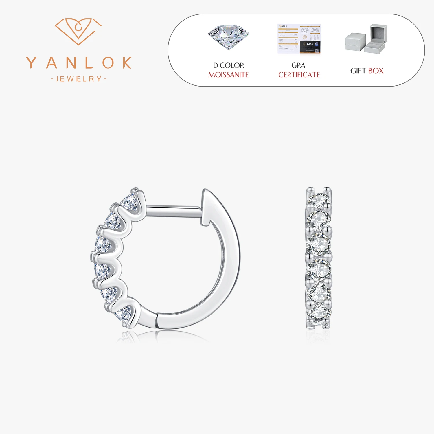 

YANLOK 925 Sterling Silver VVS1 D Color Moissanite Hoop Earrings Classic Wedding Engagement Ear Buckles For Women Fine Jewelry