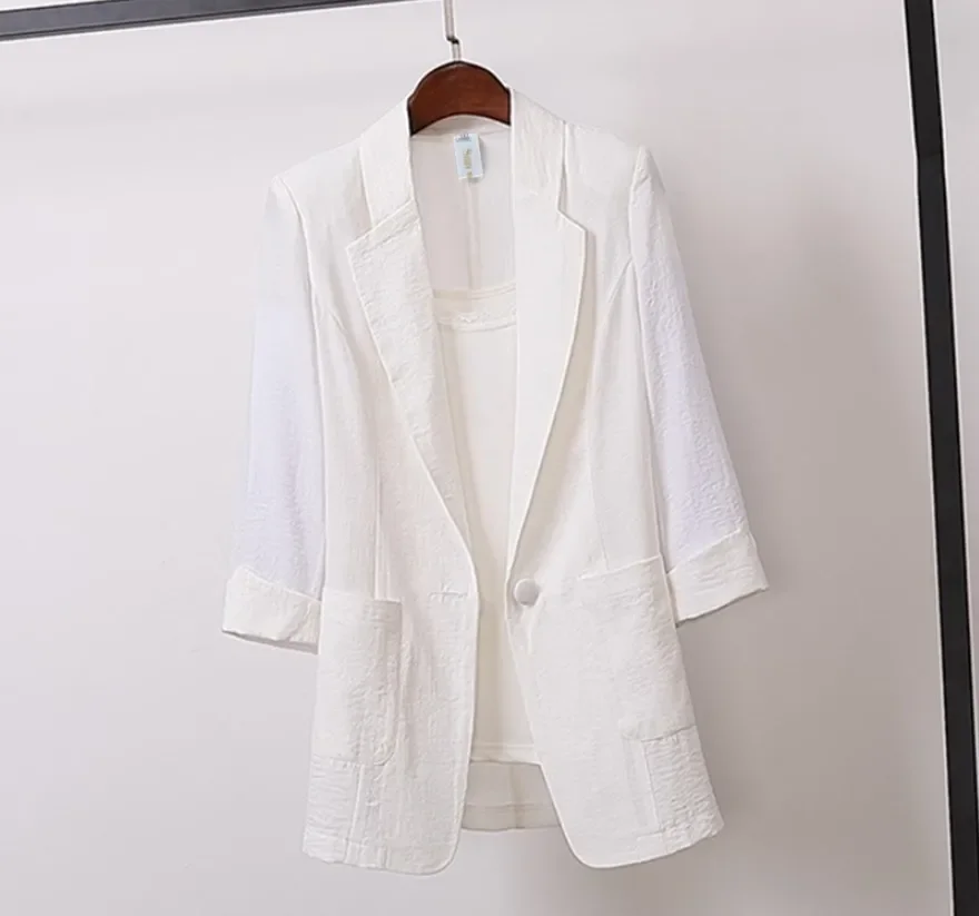 Office Lady Cotton Linen Blazer Solid Color Loose Spring Autumn Long Sleeve Lapel Pockets Women Suits Coat Blazer