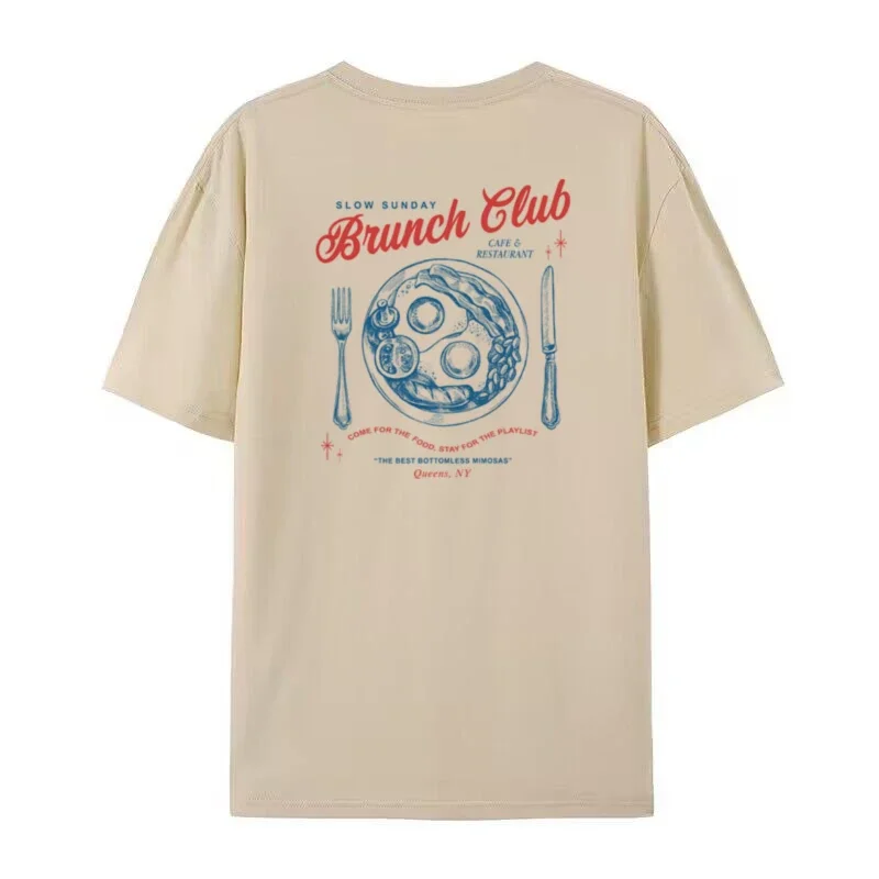 Brunch Club Women Retro Aesthetic T-Shirts Oversized Streetwear Graphic Tees Hippie Vintage Foodie Shirt Unisex Grunge Clothes