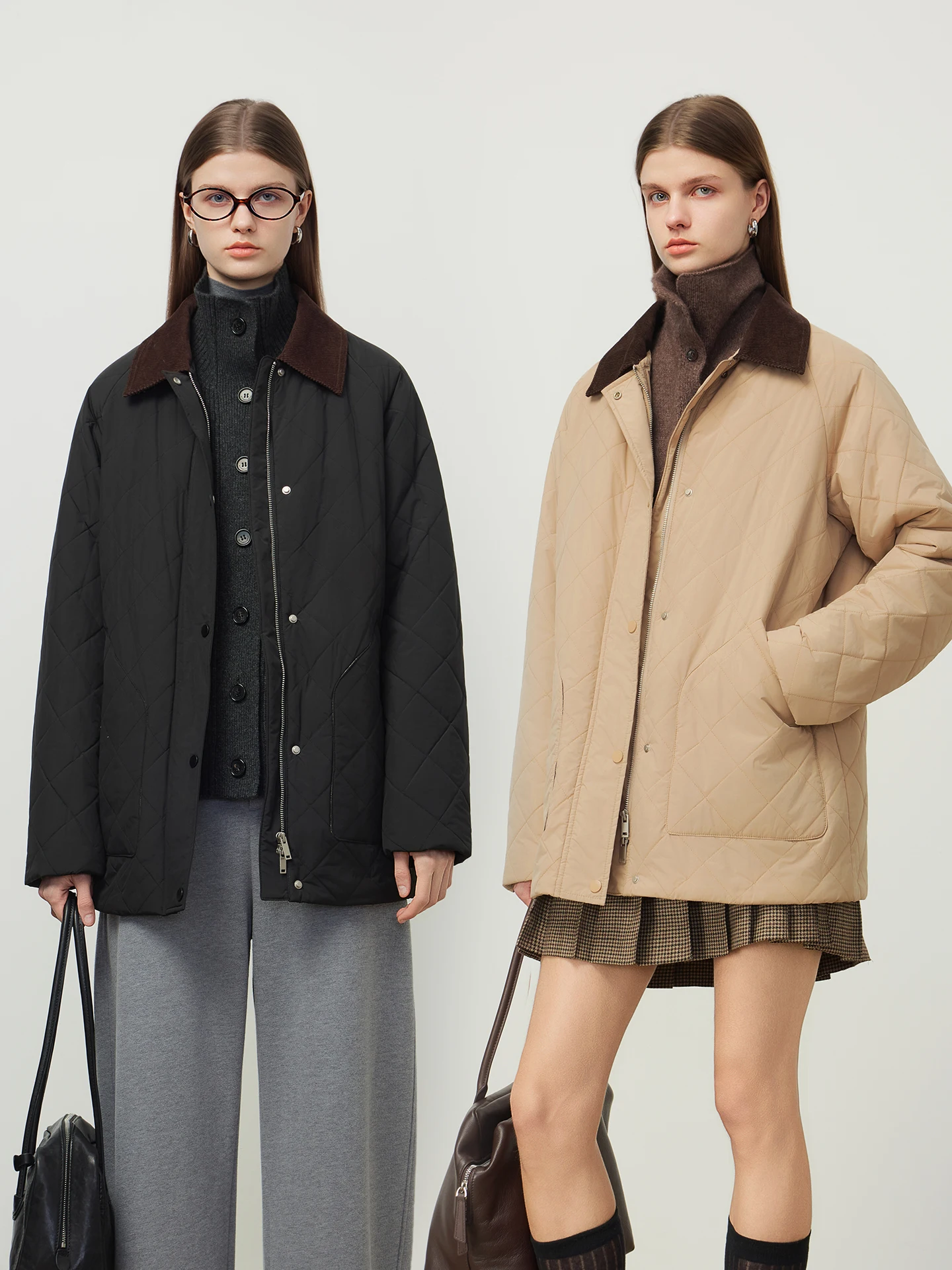 

Легкая теплая стеганая хлопковая куртка River Vintage Barn в стиле Diamond Quilted с отложным воротником и вельветовыми цветными вставками