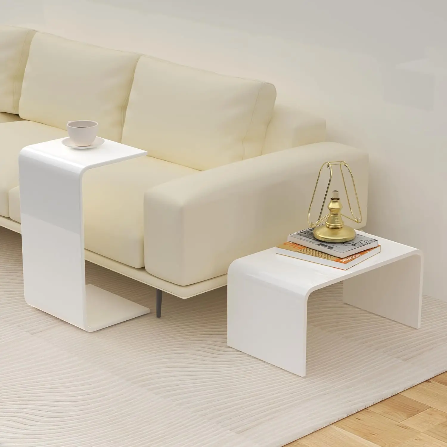 

Acrylic Coffee Table for Small Couch, Premium Coffee Tables for Living Room, Modern Waterfall White End Table with Round Edges,