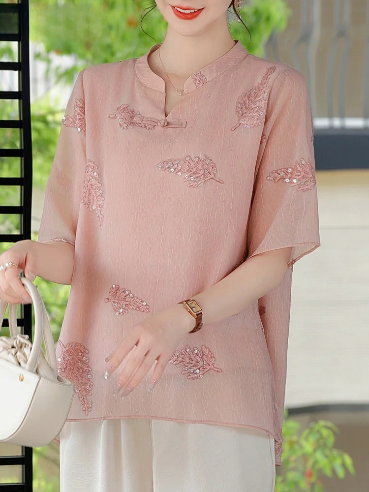 

Летний комплект одежды для мам: свободный шифоновый топ с коротким рукавом и брюки, модная одежда для женщин старшего возраста, удобная и дышащая.