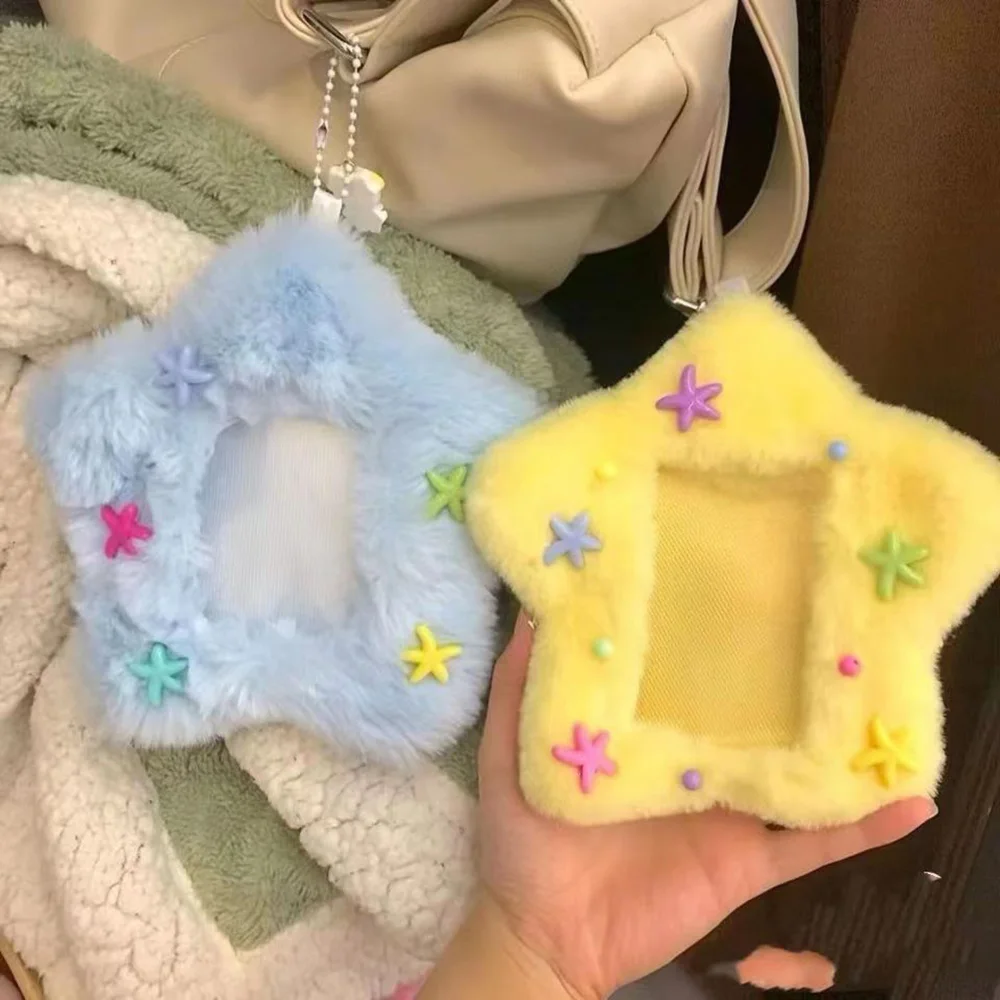 Plush Star Shape Card Holder With Bag Pendant 3 Inch Cartoon Idol Photo Protective Sleeve INS Transparent Card Cover For Girls