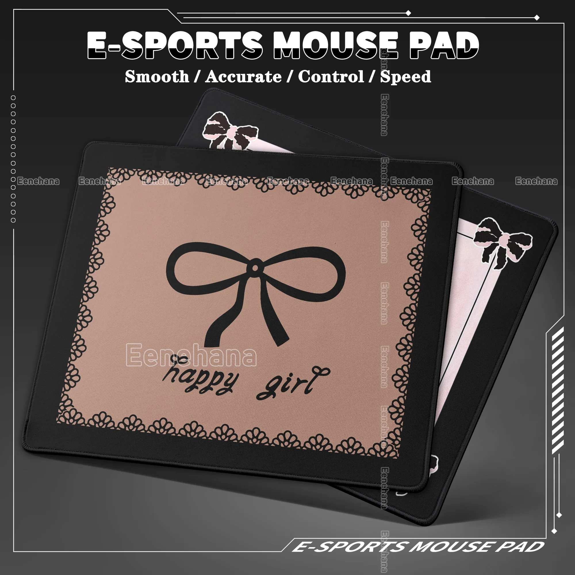 

Kawaii Black Lace Waterproof PC Gaming Pink Bowknot Mouse Pad Non-slip Overlock Laptop Gamer Keyboard Desk Mat for Esports Girl