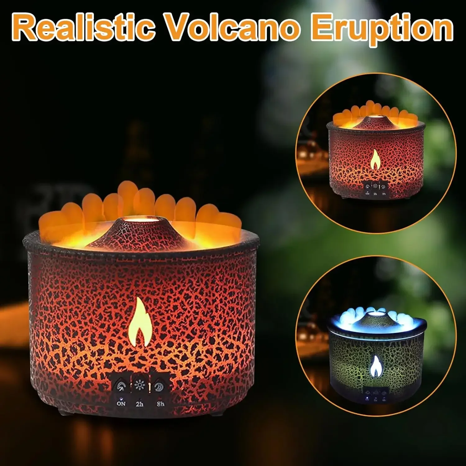 Volcano Flame Air Humidifier Light Ultrasonic Essential Oil Aroma Diffuser for Home Room Fragrance Jellyfish Mist Smoke Steamers