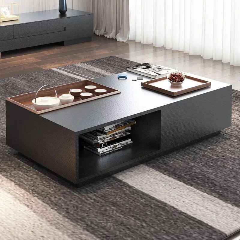 

Coffee table TV cabinet combination, small apartment black oak storage walnut tea table