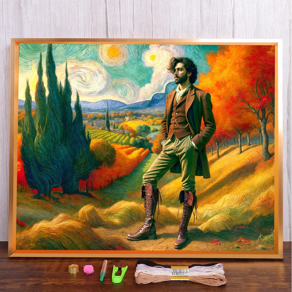 

Portrait Man Printed Water-Soluble Canvas Cross-Stitch Set Embroidery Craft Handicraft Knitting Hobby Design Floss For Adults