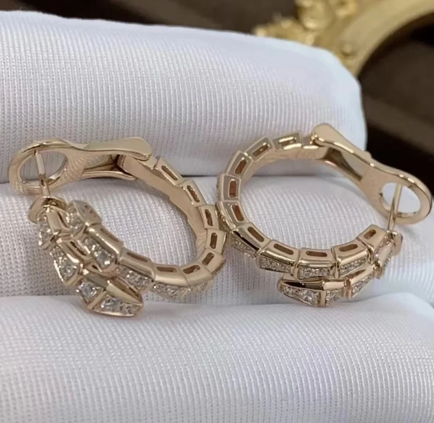 

2025Quality Sterling Silver S925 Made Snake Design Set Diamond Earrings Fashion High-end Earrings