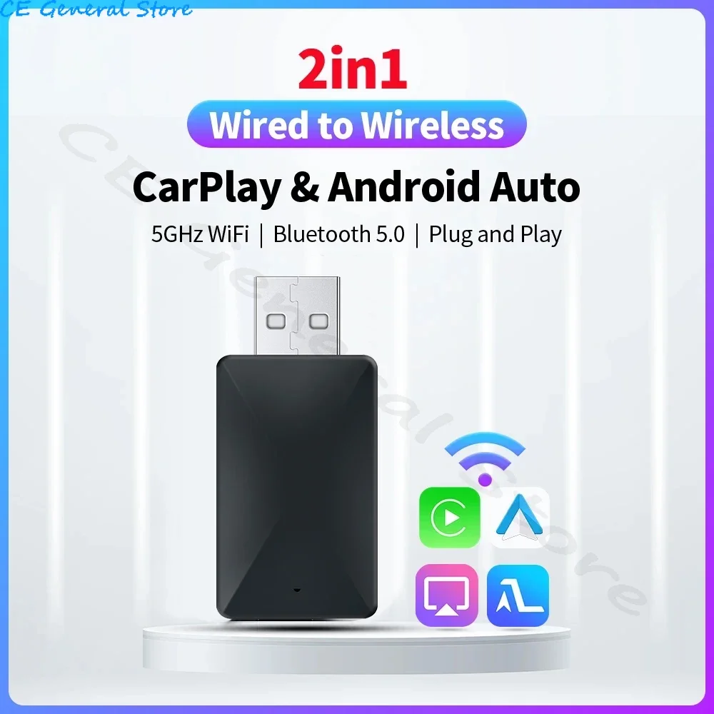 2 in1 Apple Car Play Wireless Adapter CarPlay Mini Box Android Auto Dongle For Benz Audi Mazda Kia Toyota VW OEM Car Radio