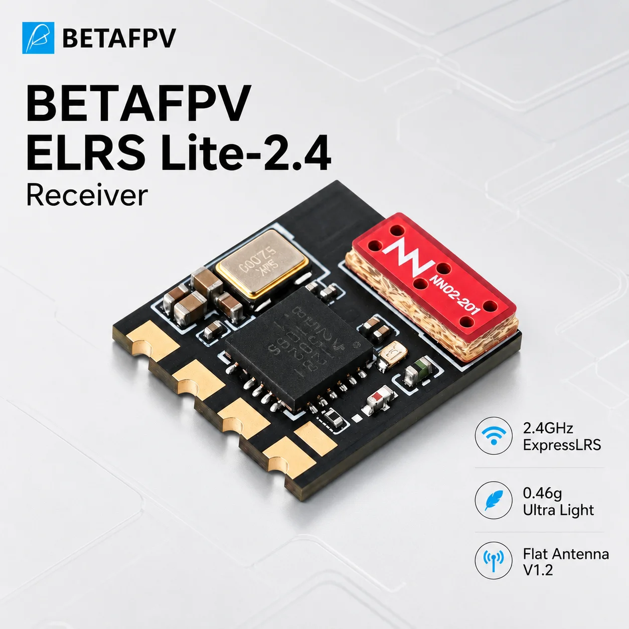 BETAFPV ELRS Lite 2.4GHz Receiver Flat Antenna V1.2 0.46g ExpressLRS CRSF Nano RX for Tiny Whoop FPV Racing Micro Drone RC Parts
