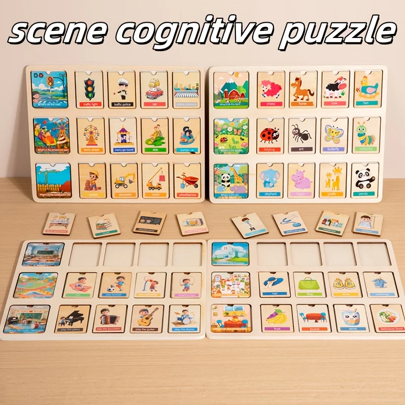 Wooden Double-Side Scene Puzzle – Educational Cognitive Toy for Children, Logic Thinking & Concentration