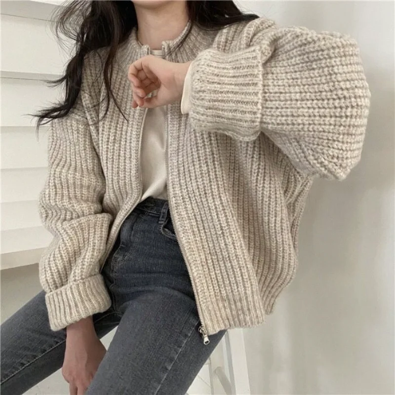 Zip Up Cardigan Women 3 Colors Solid Autumn Harajuku Кардиган Женский All-match Long Sleeve Korean Fashion College Vintage New