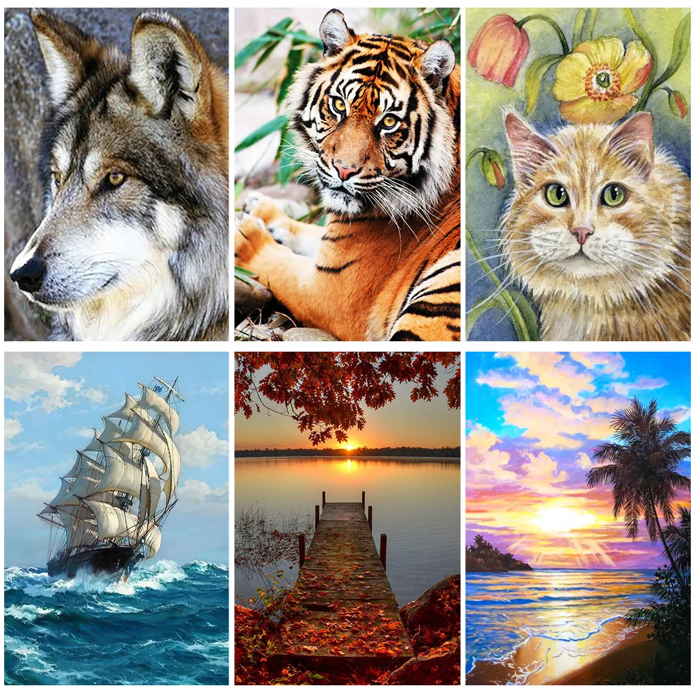 

Miaodu DIY 5D Diamond Painting Seaside Scenery Cross Stitch Kits Handmade Mosaic Animal Wolf Tiger Picture Rhinestone Home Decor