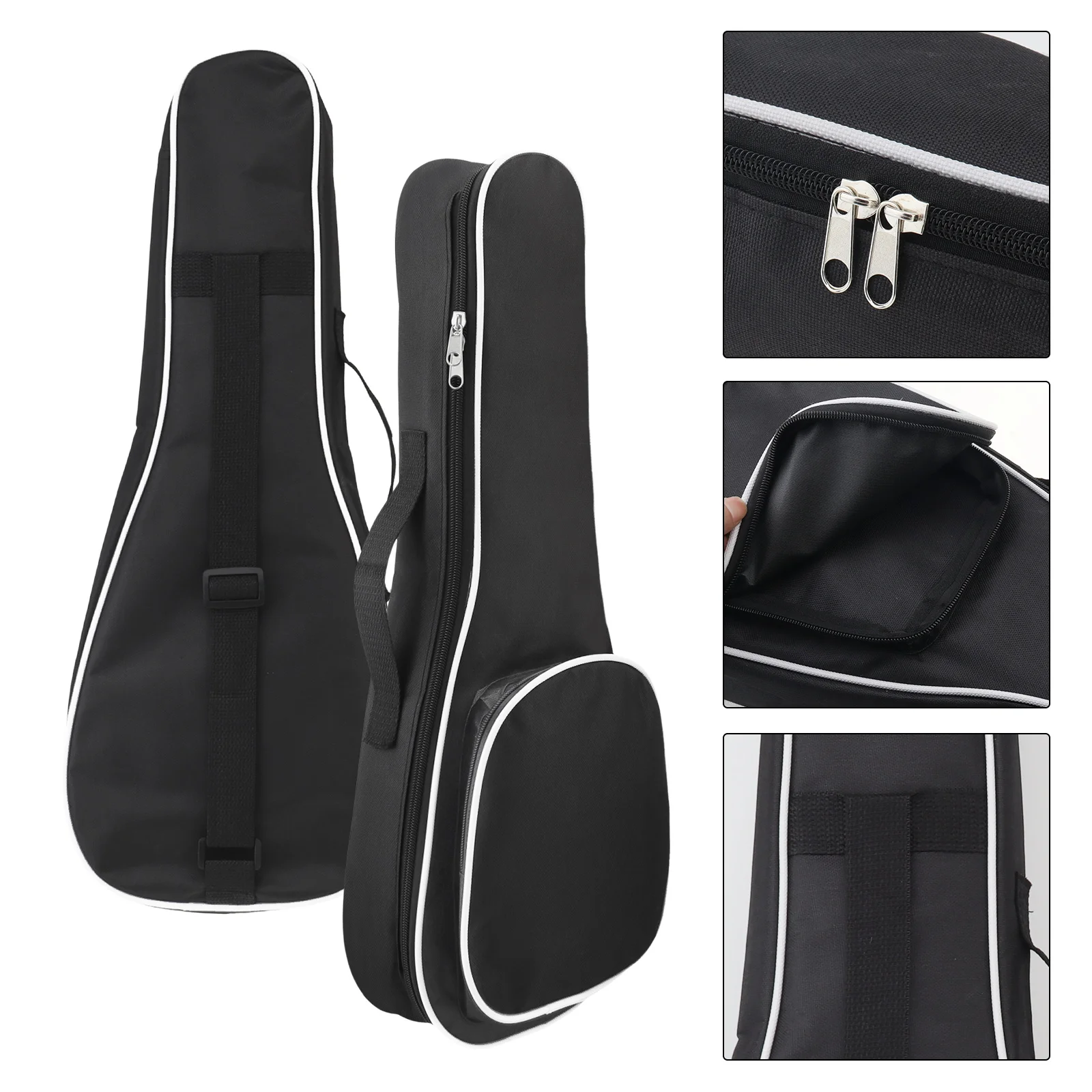 21/23/26 Zoll tragbare schwarze Ukulele-Tasche, 5 mm Schwamm, weiche Hülle, Gig-Ukulele, Mini-Gitarre, wasserdichter Rucksack – Detail 9
