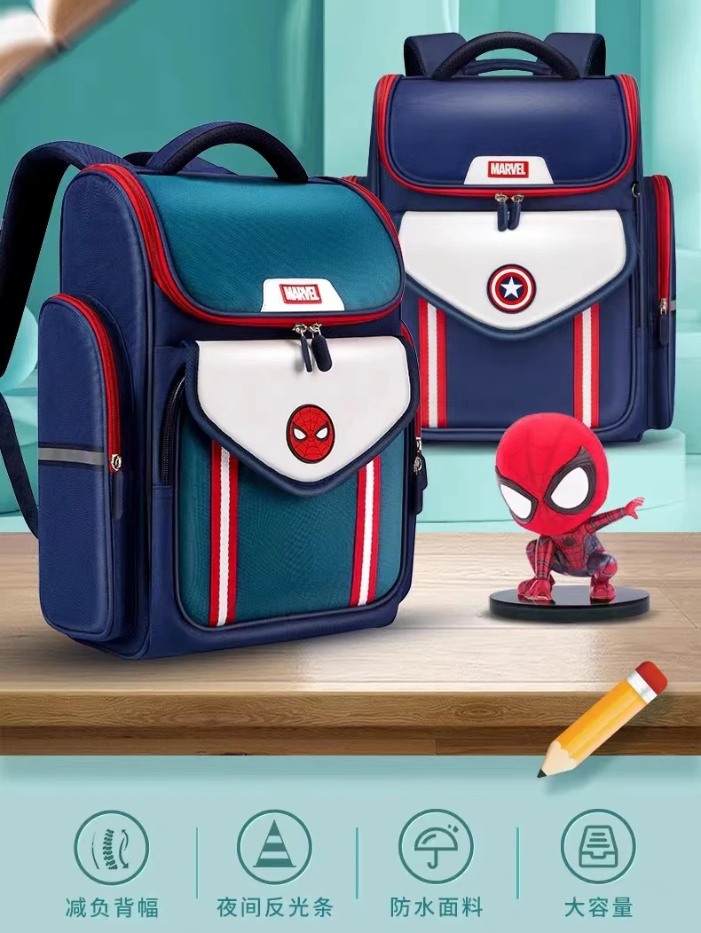 

2023 Disney School Bags For Boys Grade 1-6 Primary Student Shoulder Orthopedic Backpack Iron Spider Man Captain America Mochila