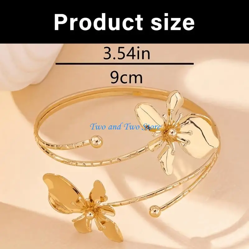 HX6F افتتاح أنيق قابل للتعديل زهرة سوار امرأة فتاة الإسورة اليد مجوهرات نسيج معدني مثالي لمحبي الموضة