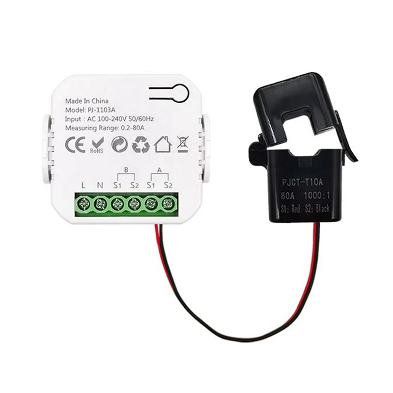 

ELECT-Tuya Smart Wifi Energy Meter Bidirection With Current Transformer App Monitor Power 80A Support Alarm