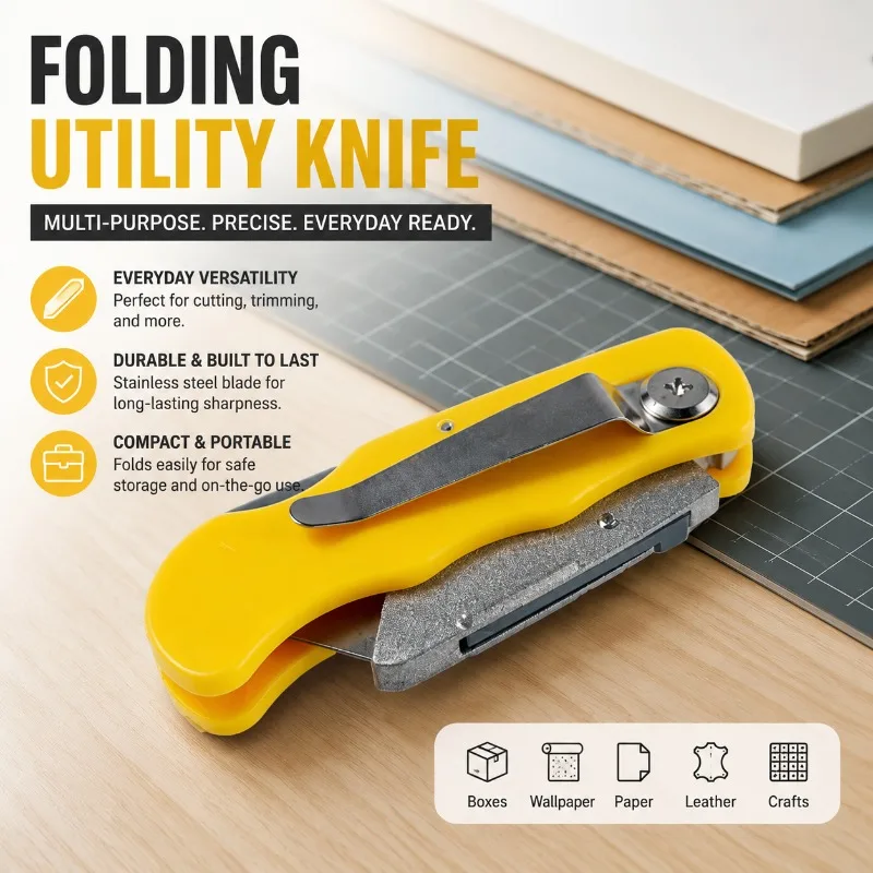 

Folding Art Utility Knife, Multi-Functional Box Cutter, Wallpaper Knife, Office Supplies, Stainless Steel