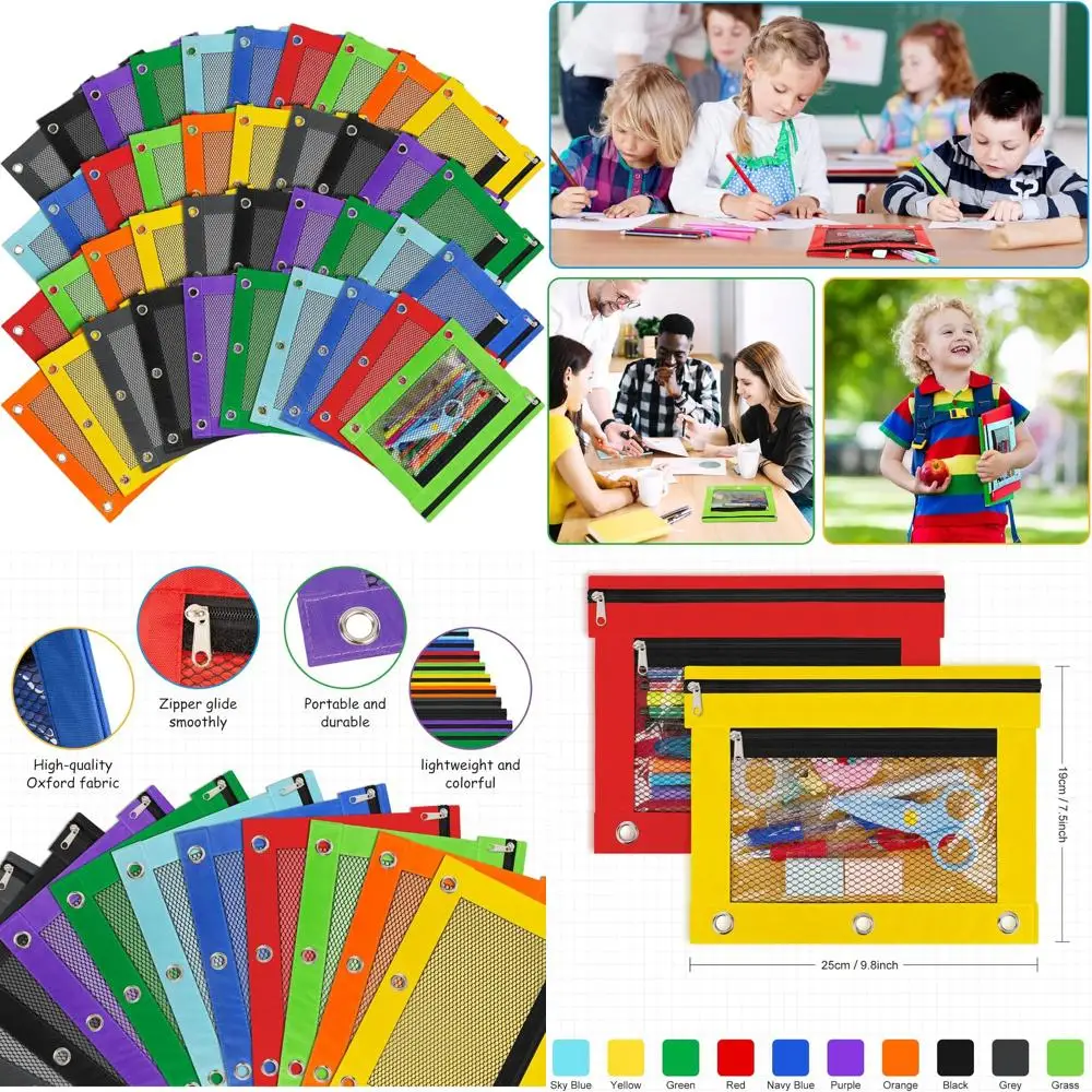 

Чехол для переплета на молнии с 3 кольцами, органайзер на 40 слотов для художественных принадлежностей и предметов первой необходимости в классе