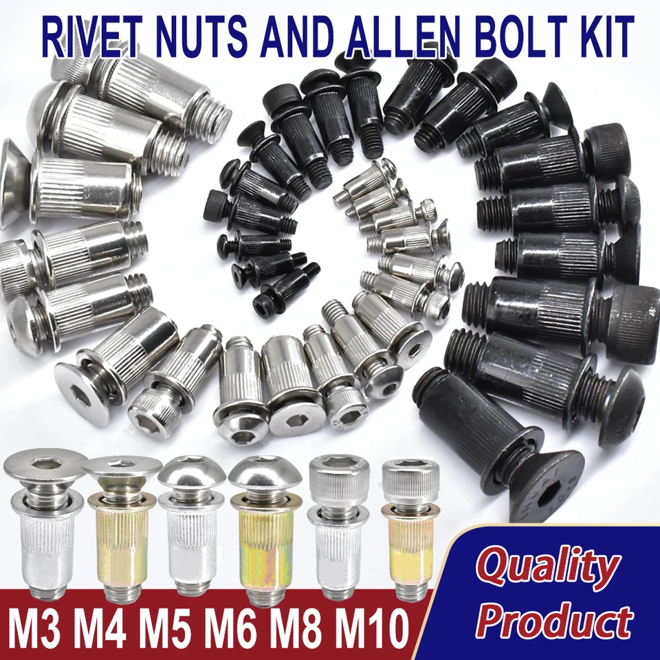M3-M10 304 écrou à rivets en acier inoxydable écrou fileté écrou Pop Rivnut noir acier au carbone hexagone Allen boulon Kit DIN912 ISO7380 DIN7991  13
