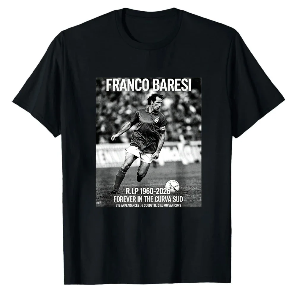 RIP Franco Baresi 1960-2026 Football Legend Printed T-Shirt Retro Serie A Casual Tee For Soccer Supporters women men cotton tees