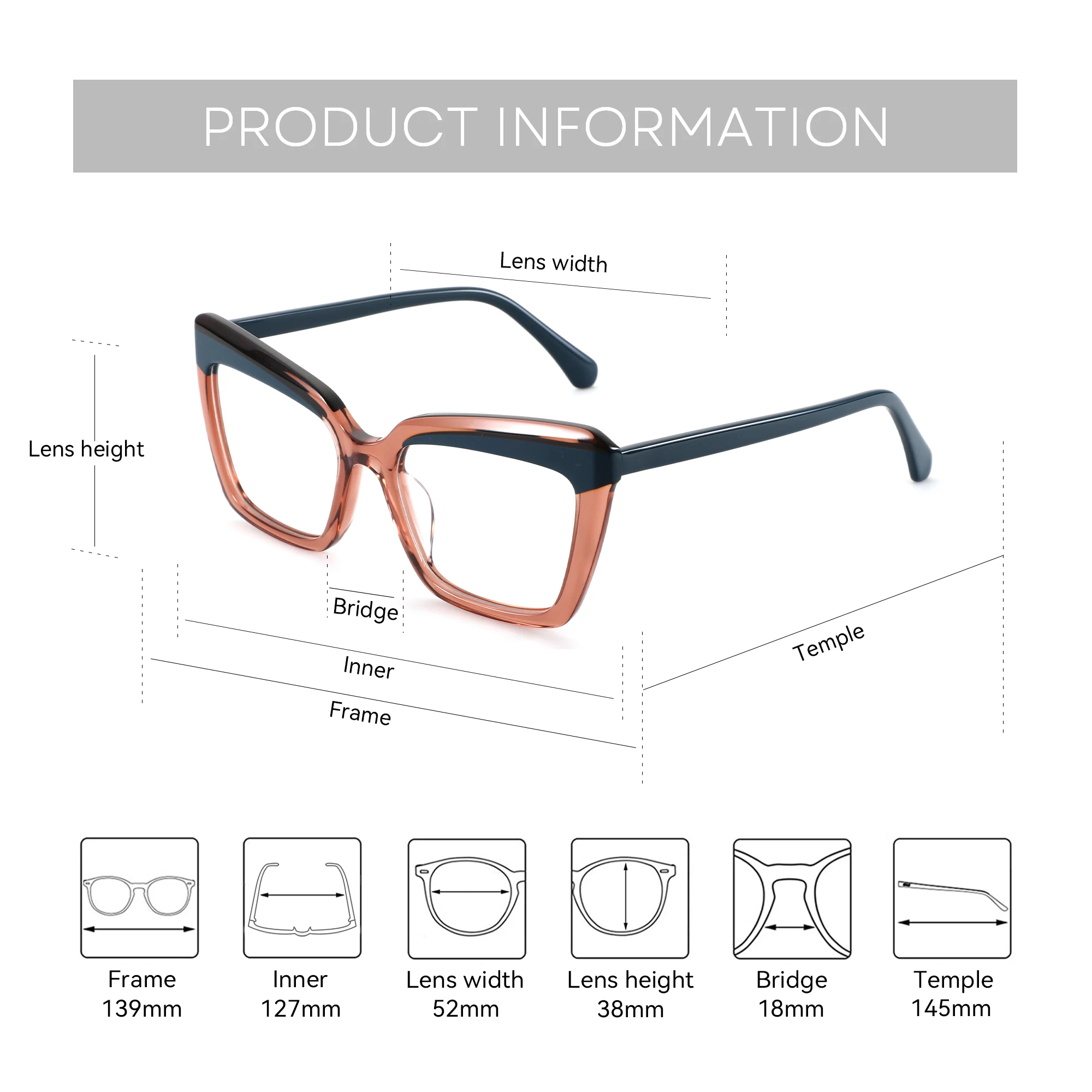 ZENOTTIC S حجم موضة عين القط تخرج نظارات متعددة البؤر اللونية أنيق خلات والمعادن قصر النظر العدسات للمرأة #5