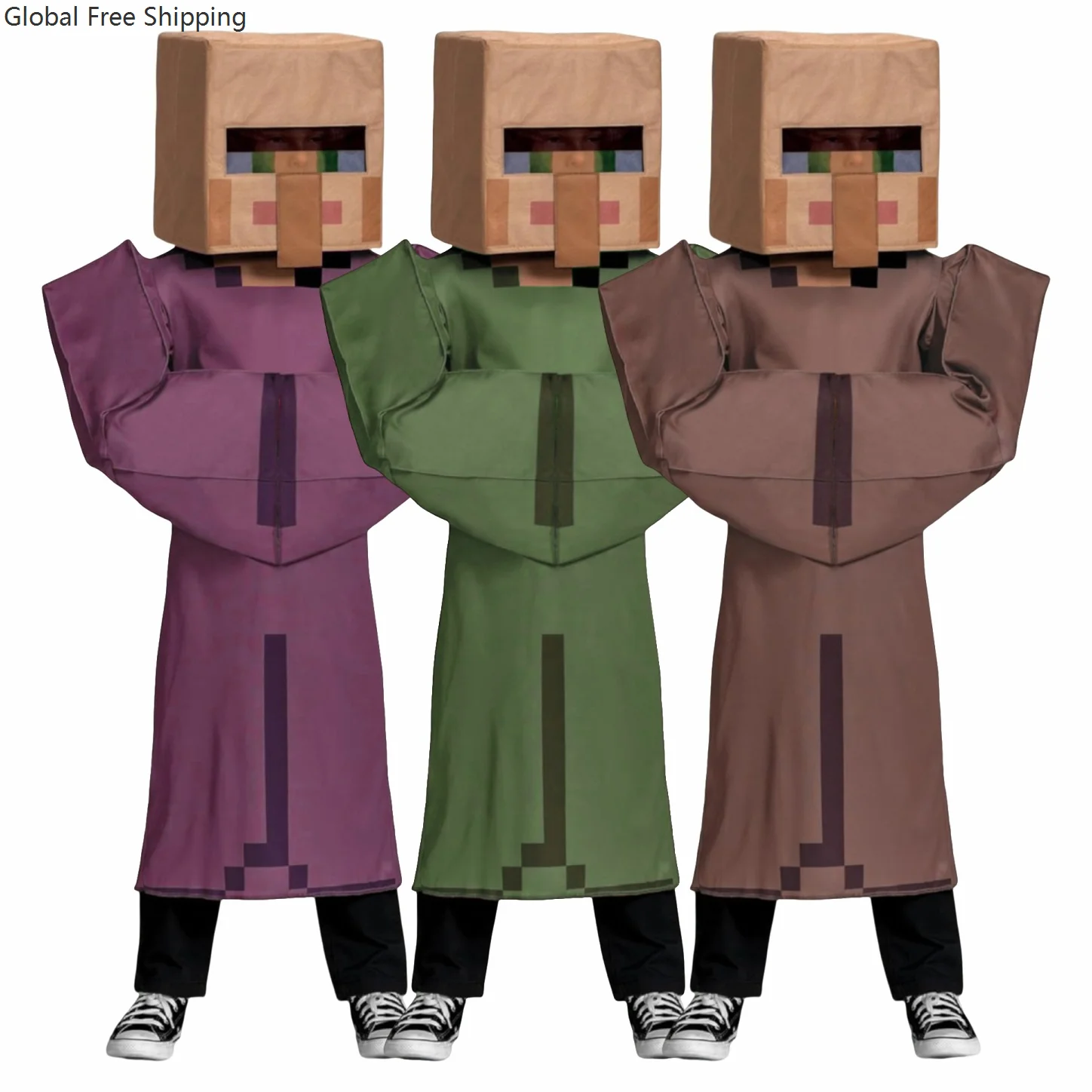 

My Mc World Halloween Game Pixel Villager Smock Mask Set Children's Party Funny Role-playing Cube Man Performance Costume