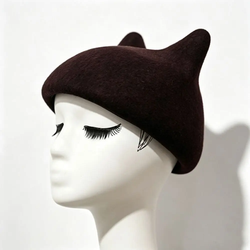 High Quality Cat Ear Pattern Cat Ear Beret Soft Touch Premium Wool Painter Hat Solid Color Warm Wool Beret Hat
