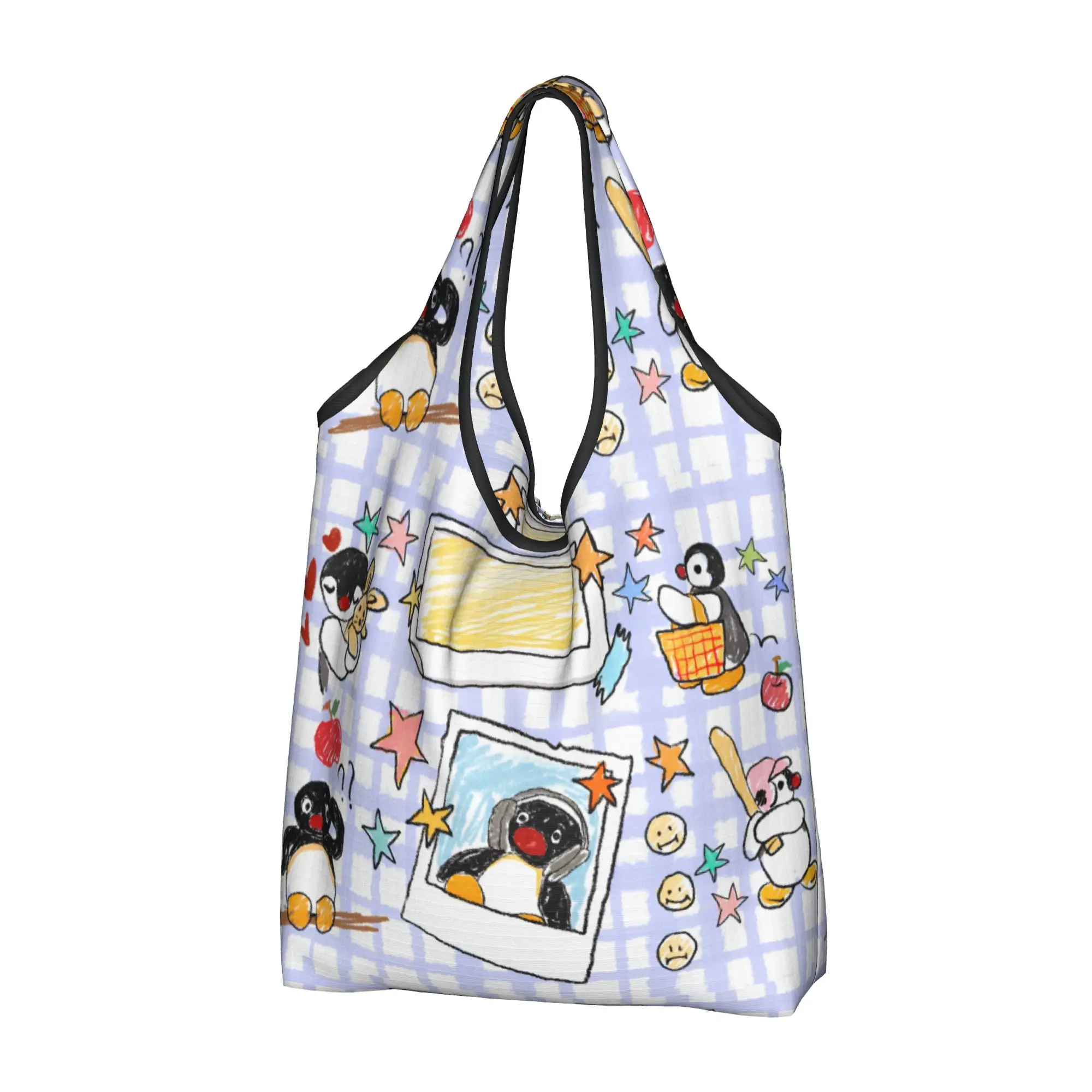 Penguin Cartoon Manga Grocery Shopping Tote Bag Women Custom Japan Shoulder Shopper Bag Big Capacity Handbags