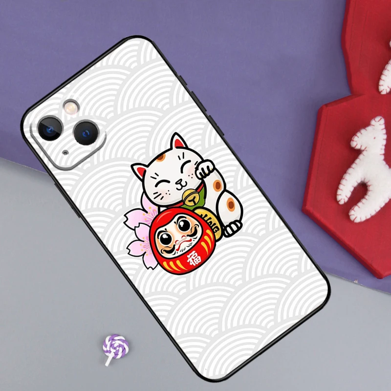 Lucky Cat Maneki Neko Japanese Phone Case For iPhone 16 15 14 11 12 13 Pro Plus X XR XS Max 13 Mini Soft TPU Cover