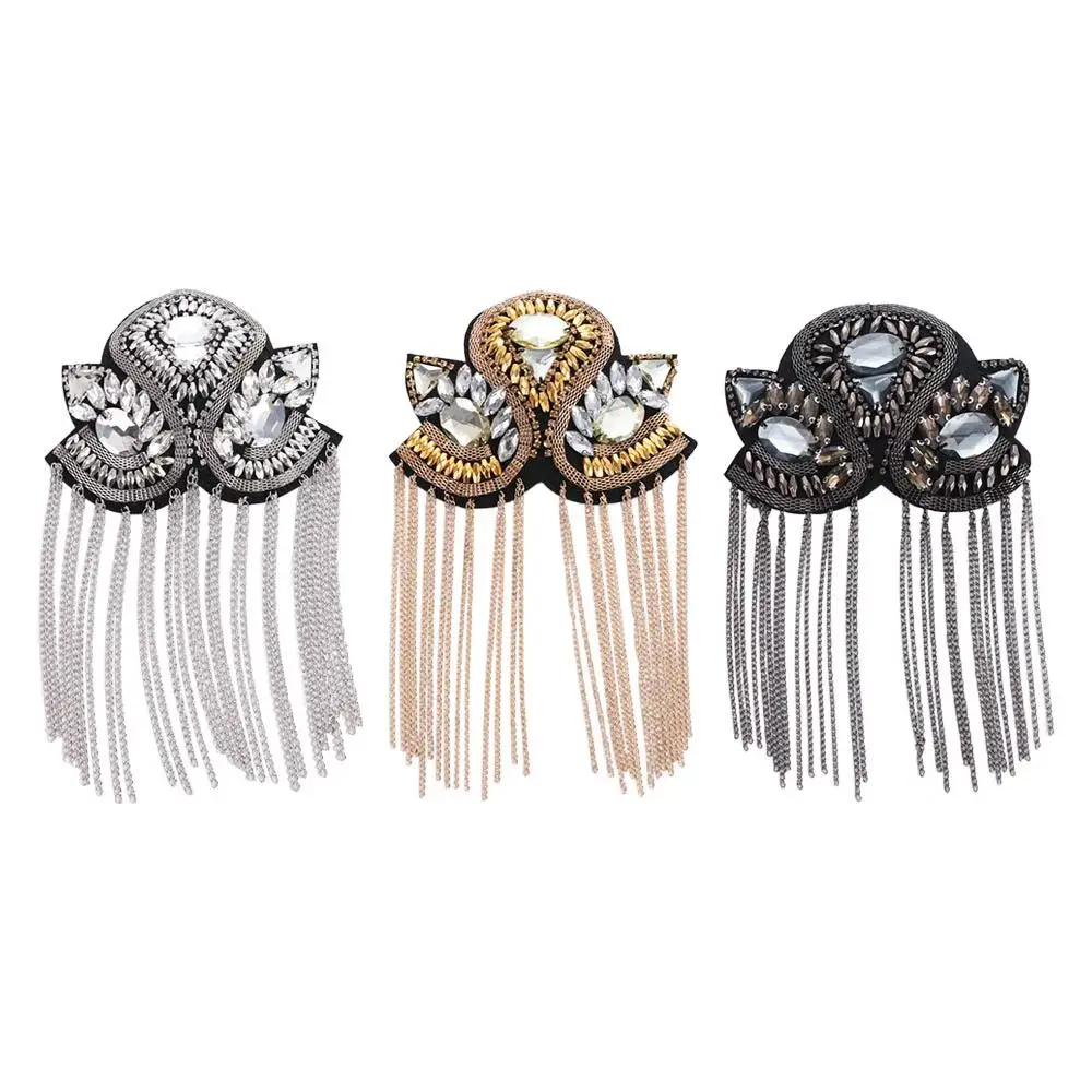 Exquisite Epaulets Shoulder Board Brooch Rhinestone Shoulder Flash Pin Crystal Fringe Shoulder Mark Cosplay