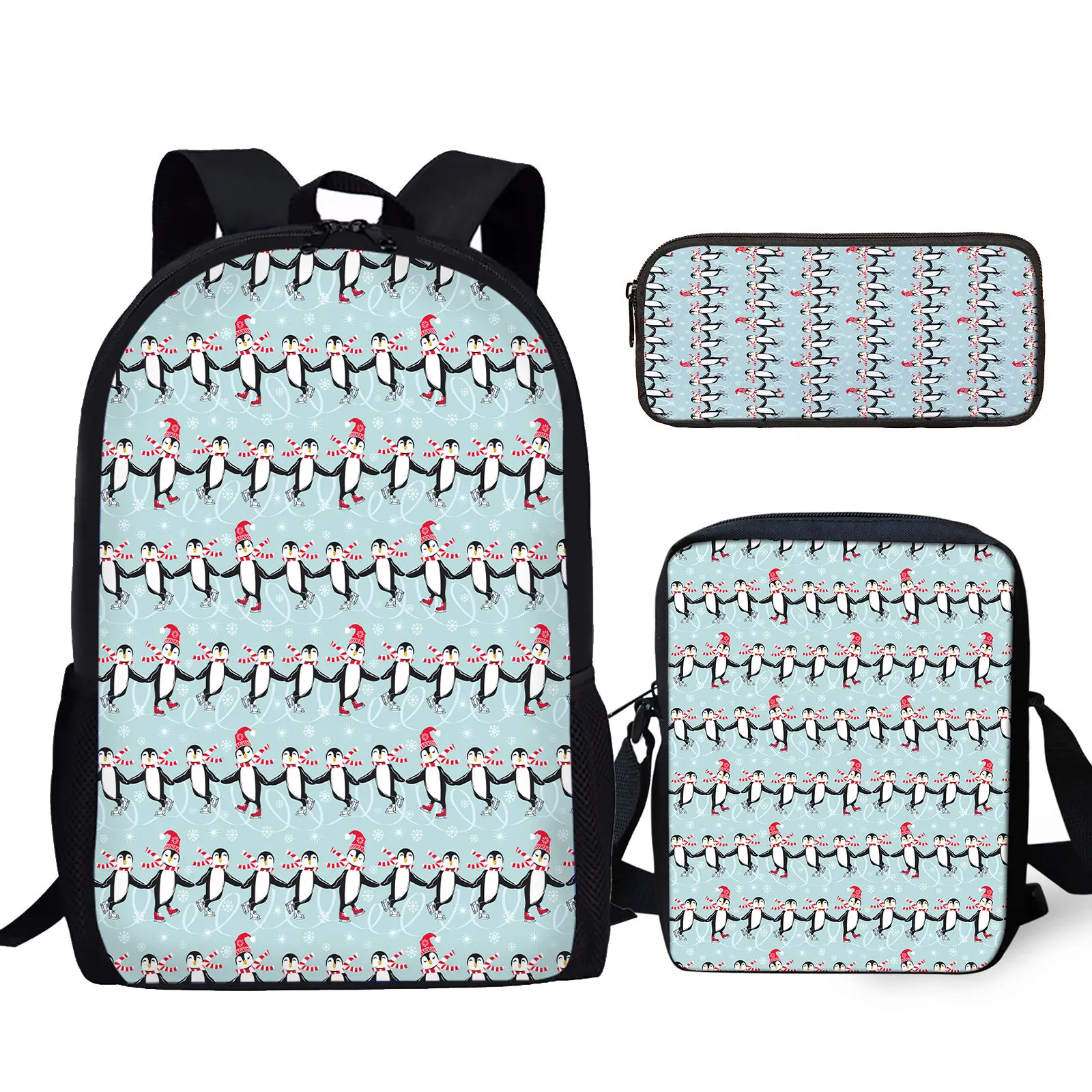 Imagem -03 - Cartoon Penguin Printed School Bolsa Grupo Mochila de Grande Capacidade Lancheira Bolsa de Lápis Meninas e Meninos Adolescentes Casual Peças