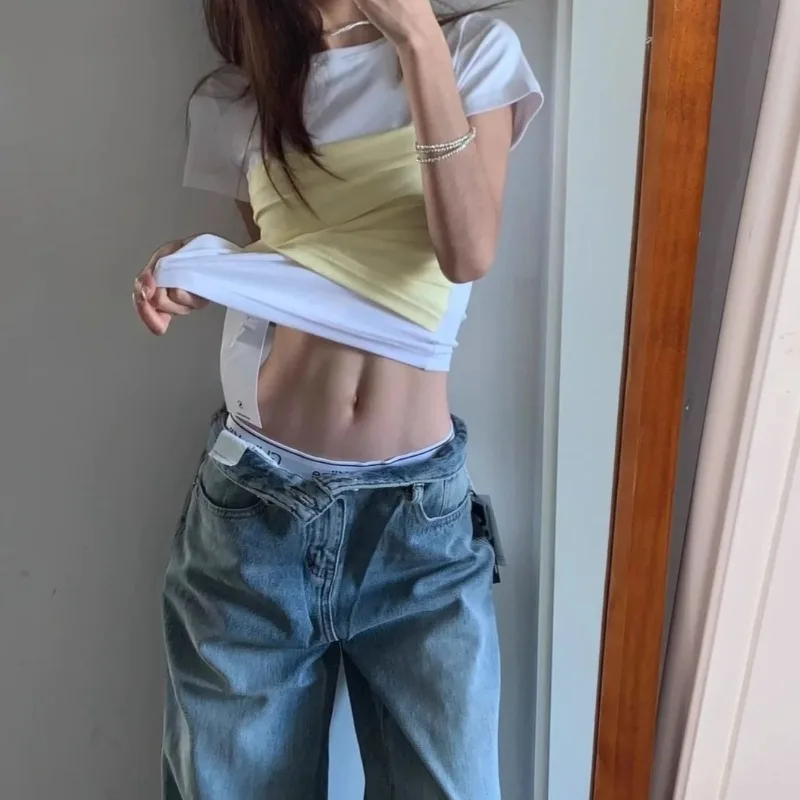 Y2k Clothes T Shirt For Women Color Blocking Spring Summer Ropa De Mujer Fashion Vintage Sexy Short T-shirts