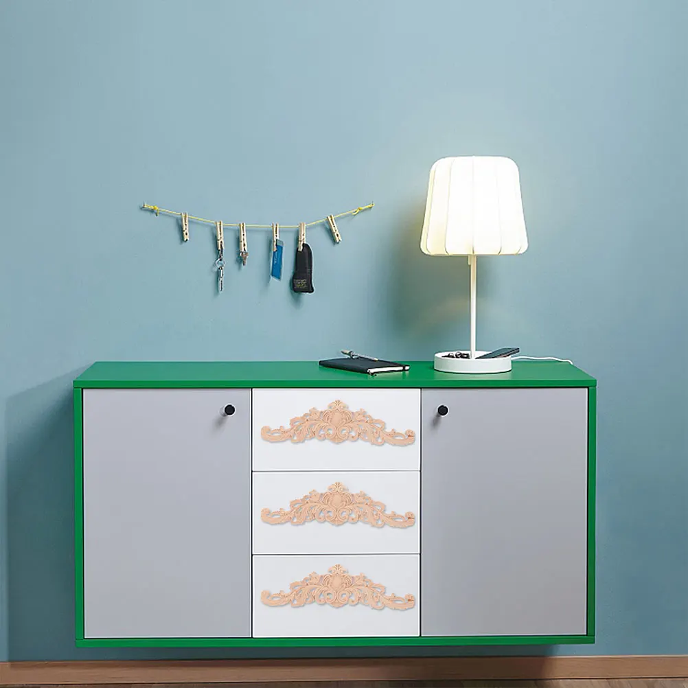 

2Pcs Carved Onlay Applique High Quality Wood Decorative Furniture Decal Home Cabinet Wardrobe Wall Ceiling Decor DIY Craft