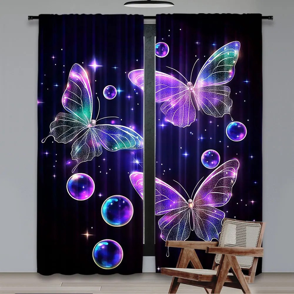 2Pcs Curtain Colorful Glitter Bubble Butterfly Backdrop For Romantic Wedding Birthday Party For Living Room Bedroom