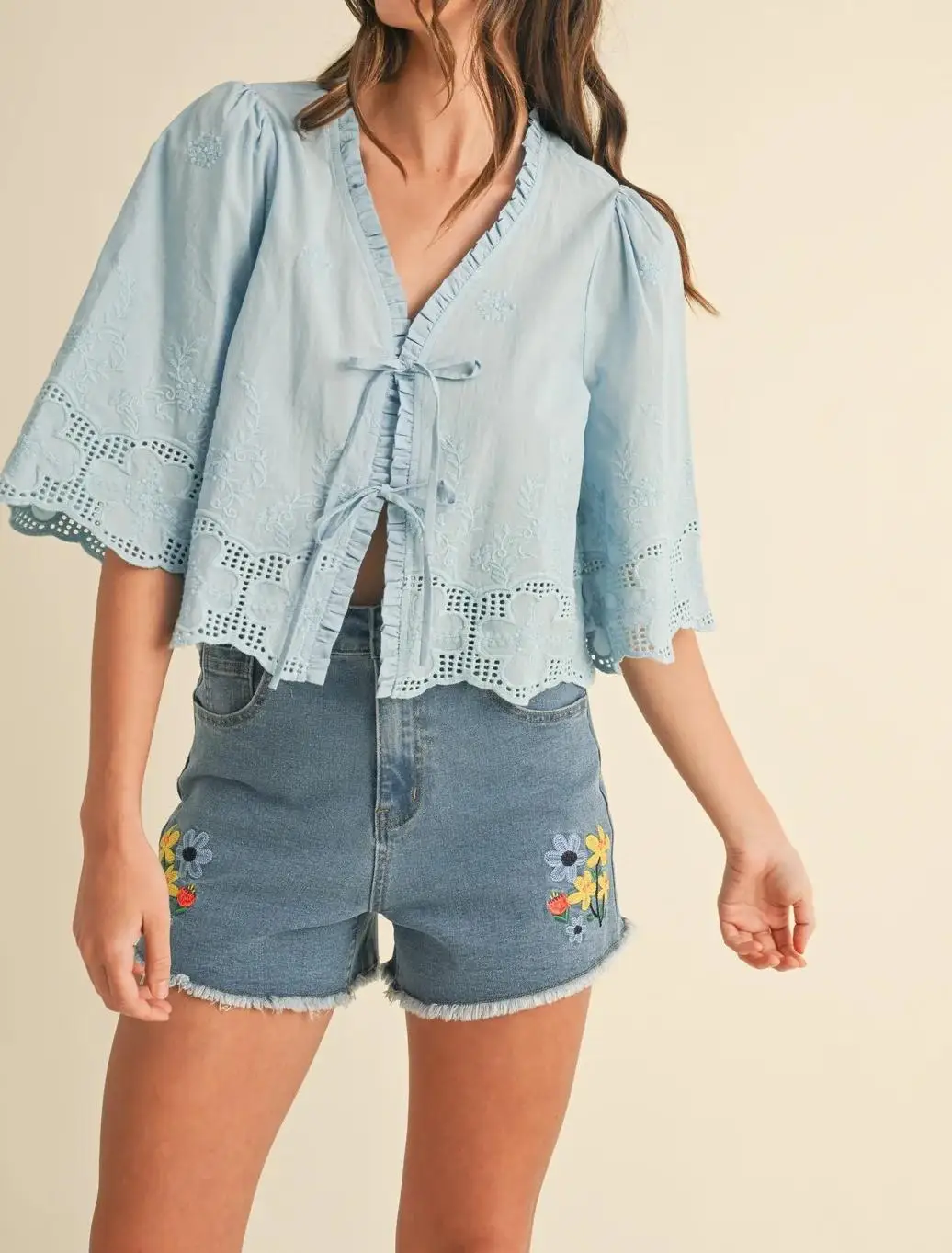 New Women Short Sleeve Tops Loose Casual 3/4 Sleeve Patchwork Tie-up Shirts Aesthetic Blouses Streetwear 2025 New S-XL