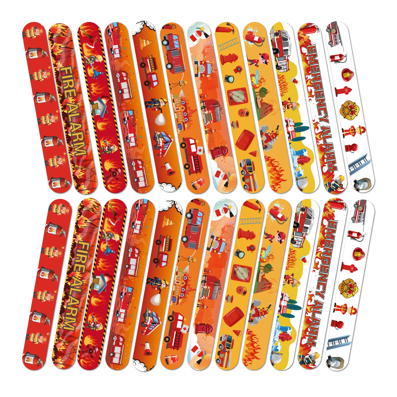 12 pcs  Random colored fire truck cracker rings children\'s fire safety knowledge cracker bracelets party gifts