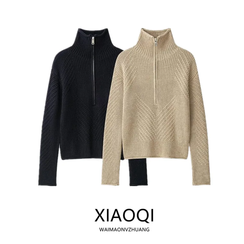 Autumn 2026 New Women's Long Sleeve Stand Collar Casual Texture Knitted Sweater Versatile Comfortable Fit Overhead Style