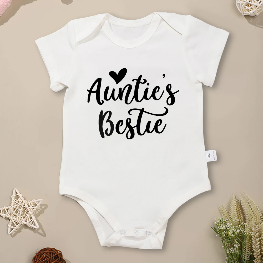 

Auntie's Bestie Cute Baby Girl Clothes Aesthetic Harajuku 0-24 Month Infant Onesie Round Neck Cotton Breathable Toddler Bodysuit