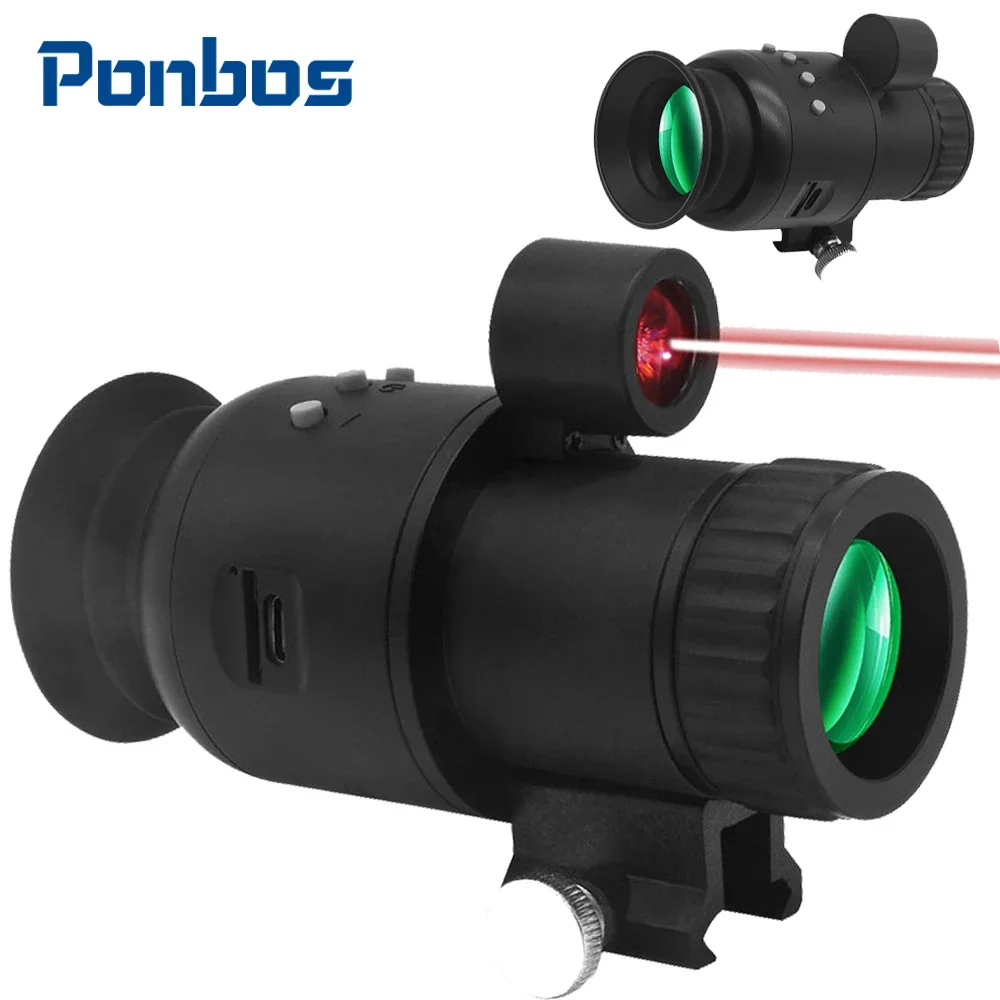 Ponbos NV300 1080P HD Digital Tactical Telescope Scope Camera 10X Zoom Digital Monoculars 350M Infrared Night Vision for Hunting